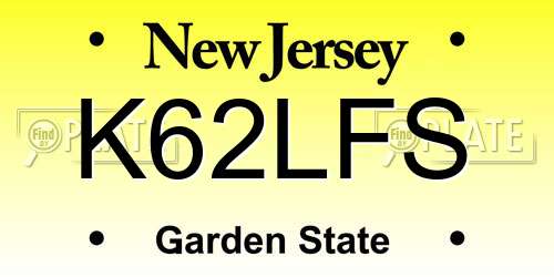 K62LFS New Jersey License Plate