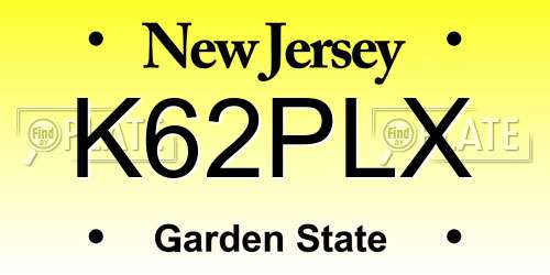 K62PLX New Jersey License Plate