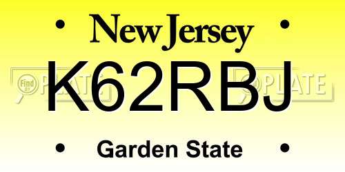 K62RBJ New Jersey License Plate
