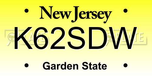 K62SDW New Jersey License Plate