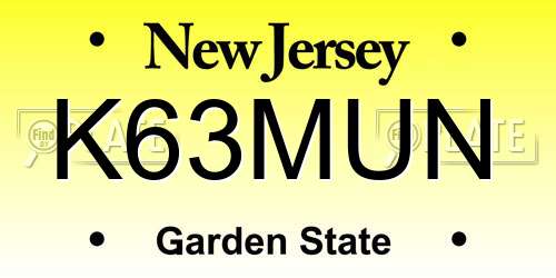 K63MUN New Jersey License Plate