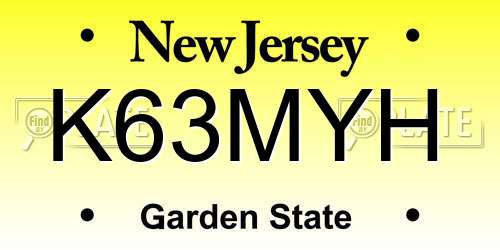 K63MYH New Jersey License Plate