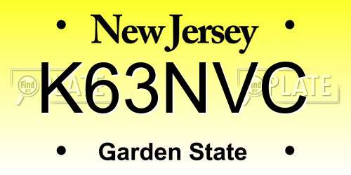 K63NVC New Jersey License Plate