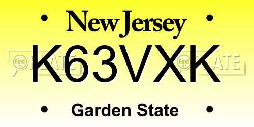 K63VXK New Jersey License Plate