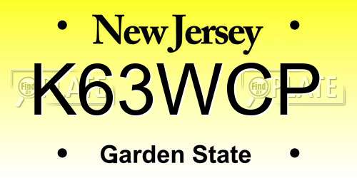 K63WCP New Jersey License Plate