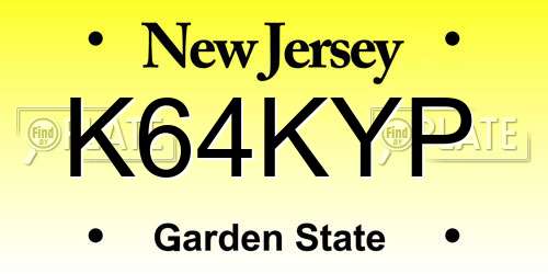 K64KYP New Jersey License Plate
