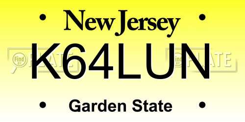 K64LUN New Jersey License Plate