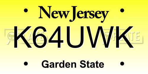 K64UWK New Jersey License Plate