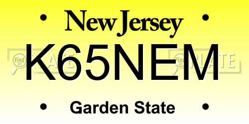 K65NEM New Jersey License Plate