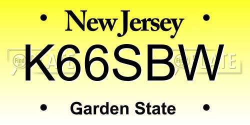 K66SBW New Jersey License Plate
