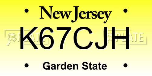 K67CJH New Jersey License Plate