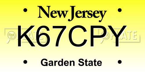 K67CPY New Jersey License Plate