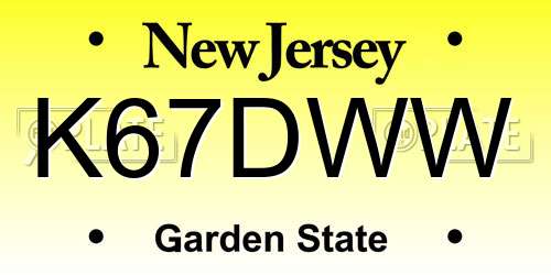 K67DWW New Jersey License Plate