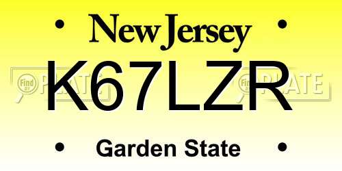 K67LZR New Jersey License Plate