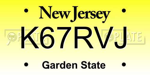 K67RVJ New Jersey License Plate