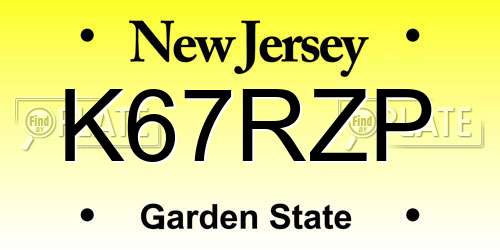 K67RZP New Jersey License Plate