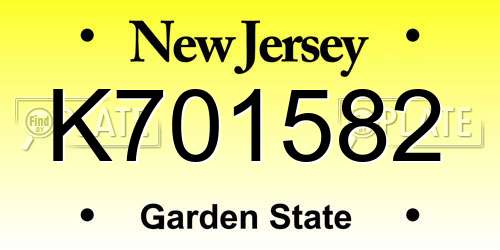 K701582 New Jersey License Plate