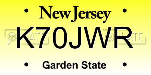 K70JWR New Jersey License Plate