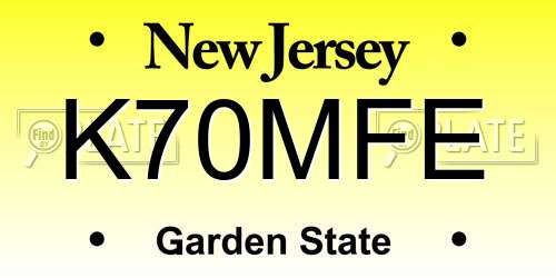 K70MFE New Jersey License Plate