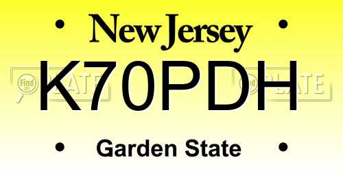 K70PDH New Jersey License Plate