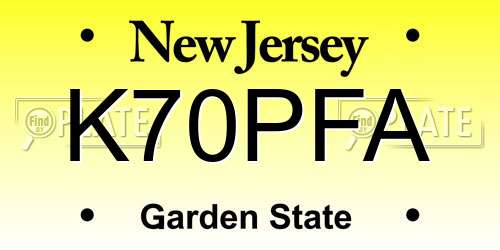 K70PFA New Jersey License Plate
