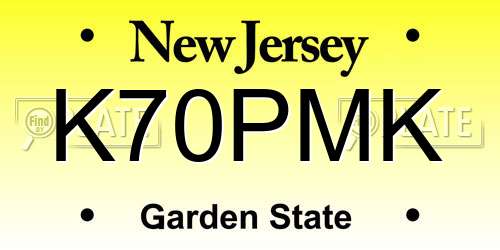 K70PMK New Jersey License Plate