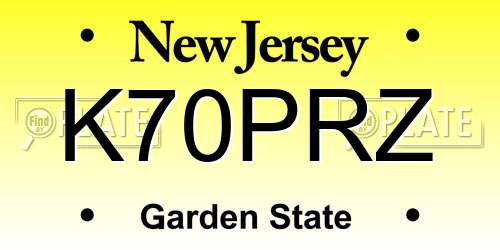 K70PRZ New Jersey License Plate