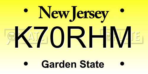 K70RHM New Jersey License Plate