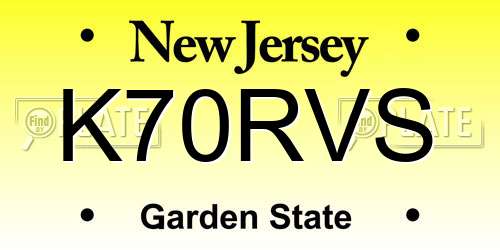 K70RVS New Jersey License Plate
