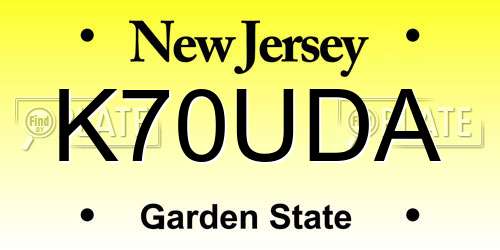 K70UDA New Jersey License Plate
