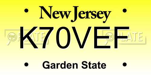 K70VEF New Jersey License Plate