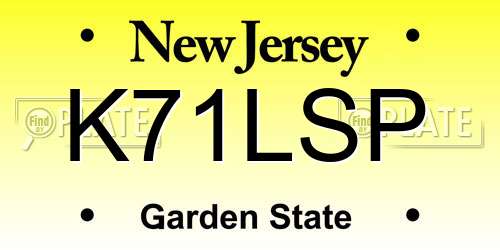 K71LSP New Jersey License Plate