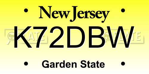 K72DBW New Jersey License Plate
