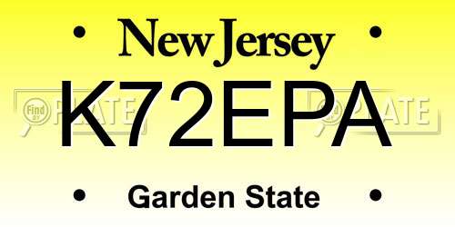 K72EPA New Jersey License Plate