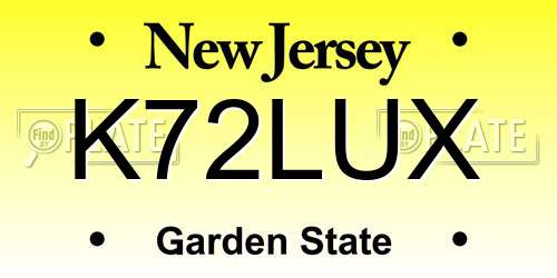 K72LUX New Jersey License Plate