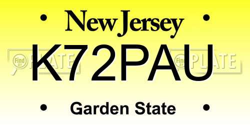 K72PAU New Jersey License Plate