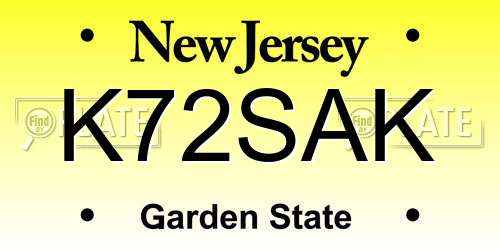 K72SAK New Jersey License Plate