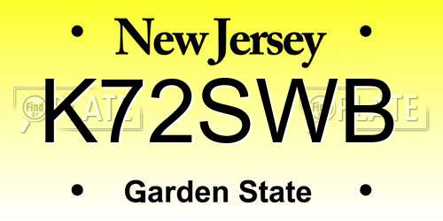 K72SWB New Jersey License Plate