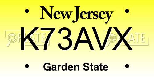 K73AVX New Jersey License Plate