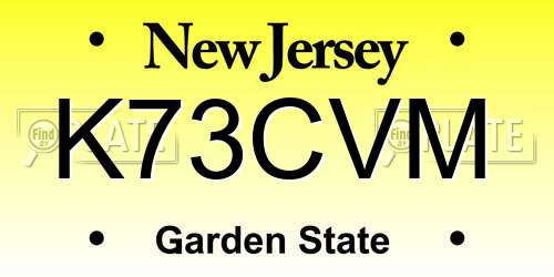 K73CVM New Jersey License Plate