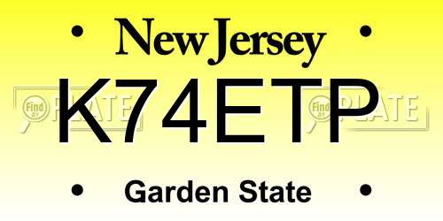 K74ETP New Jersey License Plate