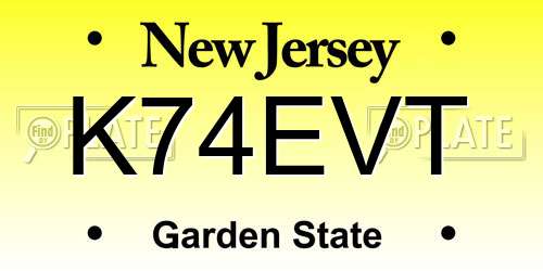 K74EVT New Jersey License Plate