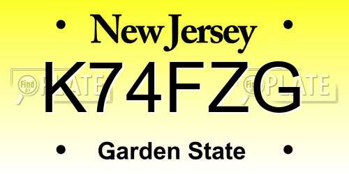 K74FZG New Jersey License Plate