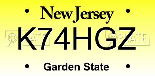 K74HGZ New Jersey License Plate