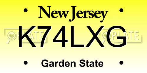 K74LXG New Jersey License Plate