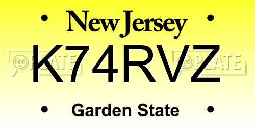 K74RVZ New Jersey License Plate