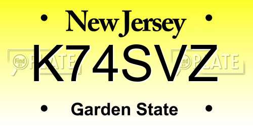 K74SVZ New Jersey License Plate