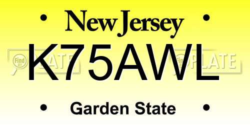 K75AWL New Jersey License Plate