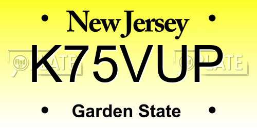 K75VUP New Jersey License Plate