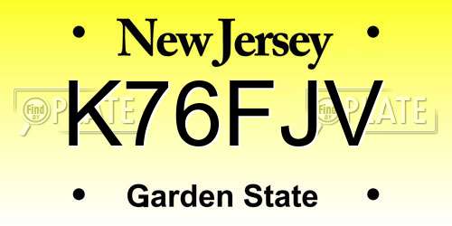 K76FJV New Jersey License Plate